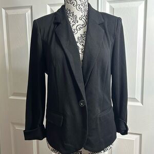 Catherine Malandrino Black One Button Soft Blazer Pockets Light Shoulder Pads M